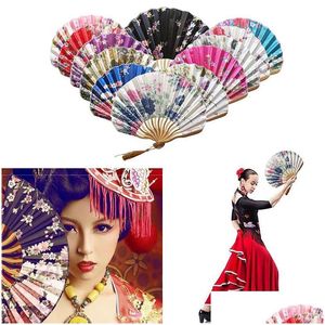 Chinese Stijl Producten Hand Vouw Fan Vintage Bamboe Hout Zijde Bloem Japanse Kunstmatige Roze Meisje Man Dans Versieren Thuis D Dhvgy