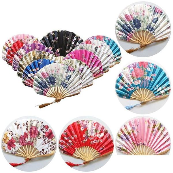 Produits De Style Chinois Éventail En Soie Japonaise Bambou Pliant Vintage En Forme De Vague Quille Danse Éventails À La Main Artisanat Décoration De La Maison Ornements Cadeau Dhg2V