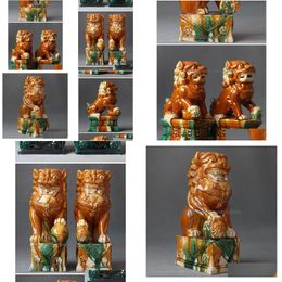 Produits de style chinois Grande taille vitrée tricolore Y de la dynastie Tang Foo Dog Fengshui Statue Drop Delivery Home Garden Arts Cr Dhmcc