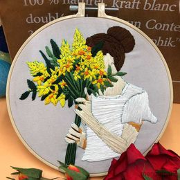 Produits de style chinois fille moderne avec bouquet broderie broderies à faire soi-même motif de plante d'intérieur artisanat pour débutant point de croix (avec R230804