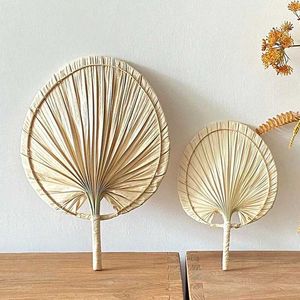 Produits de style chinois Bamboo Natural Traided Round Pushan Fan Summer Pratique Style chinois Portable Paille Fan à main tissé Home Decor Art Art Artisanat