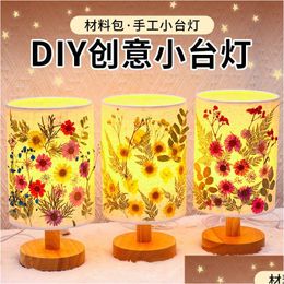 Chinese stijlproducten Nieuwjaar handgemaakte gedroogde bloem tafellamp Diy materiaal pakket druk lantaarn nachtlampje kinderen ornamenten. Dhpvk