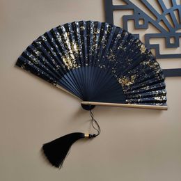 Productos de estilo chino Espolvorear ventilador plegable impreso en oro Estilo chino Acabado para hornear Ventilador de mano de bambú Ventilador universal masculino femenino Decoración de la sala de estar del hogar