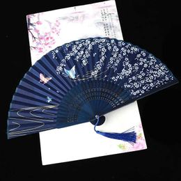 Chinese stijlproducten Vintage Silk Folding Fan Chinese kunst Crafts Gift Home Decorations Dance Hand Fan Bamboo Room Decor Wood Fans Ventilador