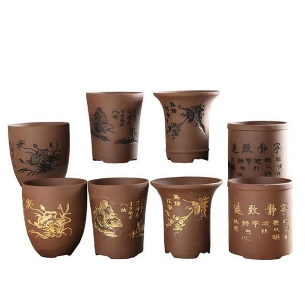 Pot Maceta en argile violette de style chinois, pour plantes, Vase respirant, pot de fleurs, conteneur, ornements de bureau, décoration de jardin de maison, 240311
