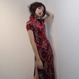 Chinese Stijl Qipao Sexy Vrouwen Plus Size Cheongsam Vintage Klassieke Jurk Draak En Phoenix Lange Vestidos 4XL 5XL 6XL 240131