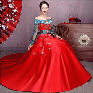 Style chinois rouge Cheongsam femmes robes de bal douce robes de soirée formelles Pageant porter pour la fête longue robe élégante Vintage pour l'été