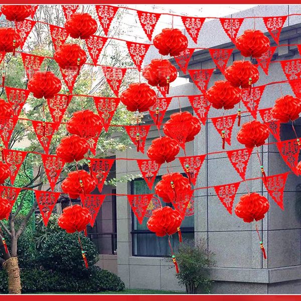 Lanterne en papier imperméable en nid d'abeille rouge de Style chinois pour la décoration de fête et de mariage de fournitures de Festival