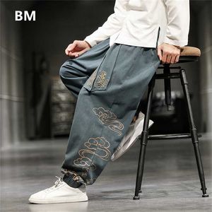 Chinese stijl retro gunstige wolken print broek mannen kleding herfst mode kleding losse casual broek plus size harembroek 211108