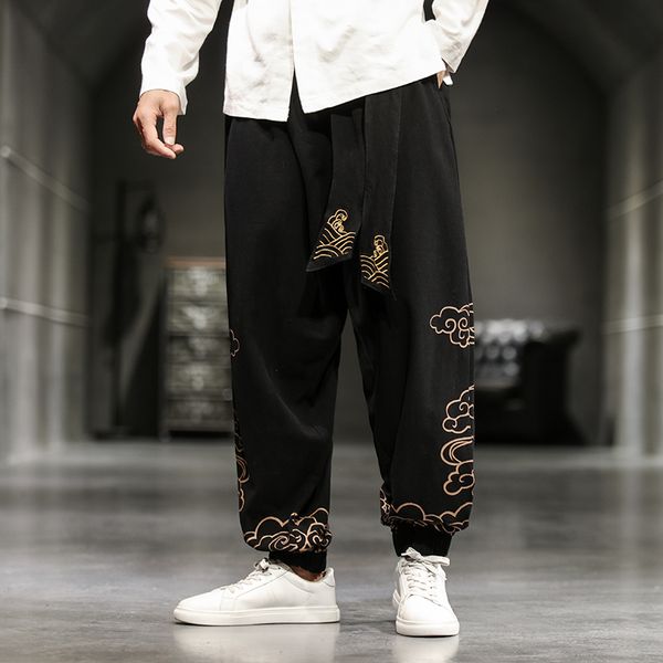 Estilo chino retro nubes auspiciosas pantalones de impresión hombres ropa otoño ropa de moda pantalones casuales sueltos más tamaño pantalones harem 220816