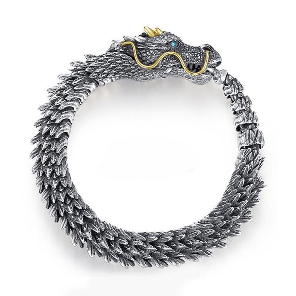 Bracelet dragon plaqué argent rétro de style chinois Dominateur et bracelet en os de dragon personnalisé Bijoux tendance et personnalisés pour hommes