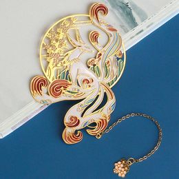 Chinese stijl retro Tassel Metal Hollow Out Peacock Flower Fans Brass Bookmark Pagination Mark School Office Supplies