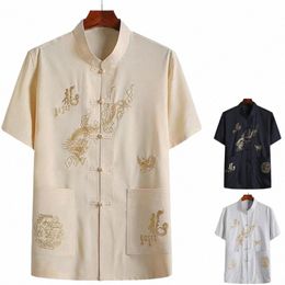 Chemise de style chinois Chemise Tang en lin traditionnel chinois pour hommes avec boucle à plaque à main Design confortable et élégant pour Oriental i7xt #
