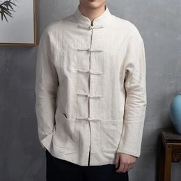 Chemises de style chinois hommes rétro coton lin costume Tang traditionnel haut cardigan Kung Fu Tai Chi chemisiers décontractés pour hommes vêtements 240111