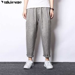 Style chinois solide coton lin pantalon hommes pantalons Hip Hop survêtement pantalons de survêtement Streetwear lâche 210608