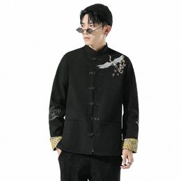 Style chinois printemps automne vêtements hommes rétro tendance col montant veste grande grue volante veste brodée l03z #