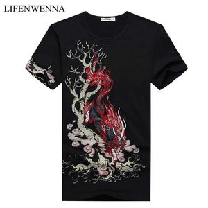 Chinese stijl zomer heren korte mouw t-shirt mode printing heren t-shirt slim fit heren casual katoen T-shirt 5XL 210528