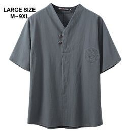 Chinese stijl super plus size m-9XL heren zomer casual v-hals korte mouw t-shirt man losse t-shirts Tee shirts 5XL 6XL 7XL 8XL 9XL 210726