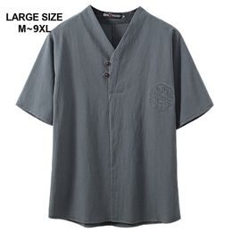 Chinese stijl super plus size m-9XL heren zomer casual v-hals korte mouw t-shirt man losse t-shirts Tees 5XL 6XL 7XL 8XL 9XL 210722