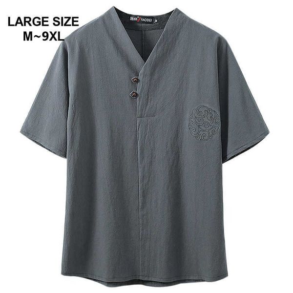 Camiseta de manga corta con cuello en V informal de verano para hombre de talla grande M-9XL de estilo chino, camisetas holgadas para hombre, camisetas 5XL 6XL 7XL 8XL 9XL 210623