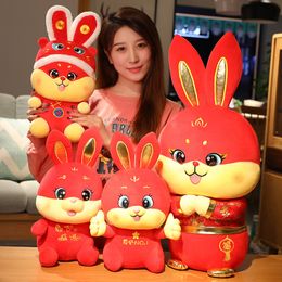 Chinese stijl Tang Suit Konijn Plush Toy Soft Lucky Fortune Bunny Bused Mascot Doll Toys For Kids Xmas Nieuwjaarscadeau