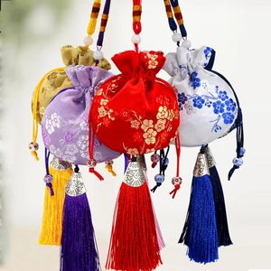 Style chinois gland Sachet sac organisateur mode rétro brocart voiture suspendus décoration intérieure Portable Sachet bijoux sacs de rangement pochette de transport