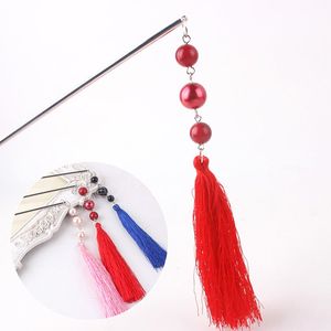 Palillos de pelo de Metal con borlas de estilo chino, horquilla larga con cuentas y borlas, horquillas para el pelo, palillos, tocado de fiesta de boda