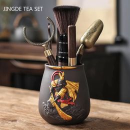 Cérémonie du thé de style chinois Six Gentleman brosse à thé en bois massif Table à thé singe roi réservoir de stockage argile pourpre service à thé accessoires 240219