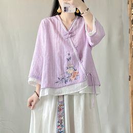 Chinese de service de thé de style chinois Broidered Cardigan Tang Suit Hanfu Feme Summer Blouse rétro traditionnel Cheongsam Top 31819