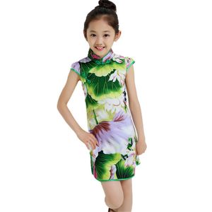 Robe traditionnelle de style chinois pour filles, motif floral vintage, Cheongsam, Costume de fête de mariage, vêtements d'été pour enfants de 3 à 14 ans