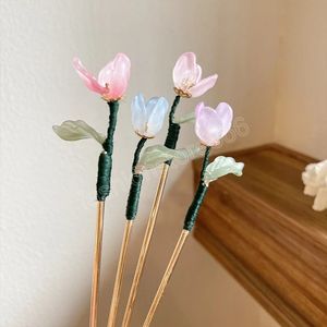 Style chinois tulipe fleur épingle à cheveux corée Vintage romantique pour les femmes bricolage coiffure conception cheveux plat accessoires à la mode