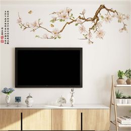 Chinese stijl tv achtergrond muurstickers zelfklevende woonkamer sofa muursticker magnolia nordic poster slaapkamer decor muurschildering 210705