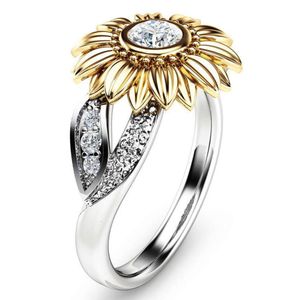 Bague de mode tournesol bicolore de style chinois avec diamants