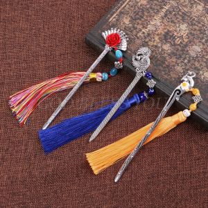 Chinese stijl Vintage Classic Metal Bookmark Tassel Beads School Office Supplies Drop verzending