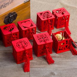 Chinese stijl vintage nieuwigheid rood vierkant houten liefde bruiloft dozen snoep Gift feestartikelen suiker aanbod LX0434