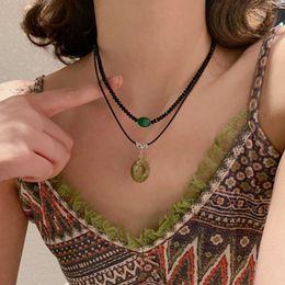 Collares con colgante de hebilla de la paz Vintage de estilo chino, conjunto de gargantilla de cadenas de cuentas, joyería de moda para mujer, accesorios de regalo para mujer, nuevo