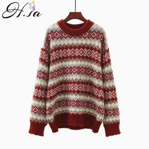 Chinese stijl vintage vrouwen argylce trui en truien winter dikke warme warme gebreide trek jumpers Koreaanse truien tops 210430