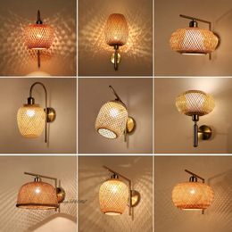 Chinese Stijl Wandlampen Vintage Bamboe Lampenkap Woonkamer Achtergrond Lamp Decor Slaapkamer Blaker Verlichtingsarmaturen 240325
