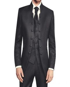 Chinese stijl bruiloft groomsmen Tuxedos driedelige high kraag pakken ontwerp voor bruiloft dinerfeest zakenmensen pakken 7351625