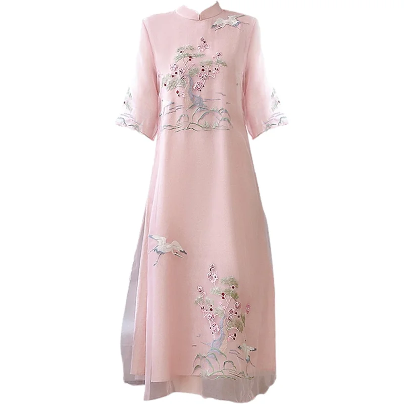 Chinese stijlen Vintage Women Hanfu Midi Qipao -jurken China Traditionele elegante Cheongsam Tang Suit Nieuwe Robe Orientale -kleding
