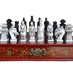 Chinese Terracotta Krijgers Retro Schaken Houten Schaakbord Carving Tiener Volwassen Bordspel Puzzel Verjaardagscadeau 231225