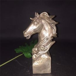 Chinois tibétain argent Bronze cheval zodiaque Animal Statue sceau bon augure cadeau maison Fengshui succès décoration