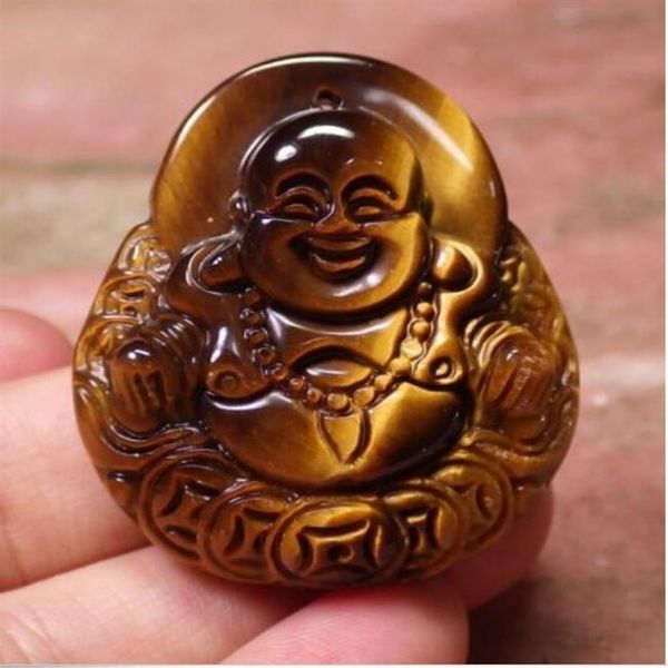 PENDENTIF EN JADE Oeil de Tigre CHINOIS Bouddha Dieu Vieil Argent Coin2940