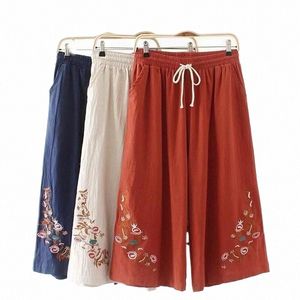 Pantalon à jambes larges en lin de style ethnique traditionnel chinois, rétro, brodé, ample, coupe droite, pour femmes, z0zk #
