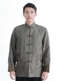 Envío Gratis, chaqueta de kungfú tradicional china para hombre, disfraz Tang, chaquetas de manga larga con doble dragón, talla M L XL XXL XXXL