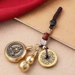 Tradition de chinois en laiton Enfil de cutané Pendentif Good Luck Feng Shui Hanging Jewelry Ancient Five Emperors Coins Car Key Chain