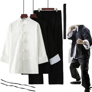 Costume Tang traditionnel chinois pour hommes Bruce Lee Kung Fu, uniforme de pratique, chemise en lin noir, pantalon Wing Chun Wushu Tai Chi, tenues 240322