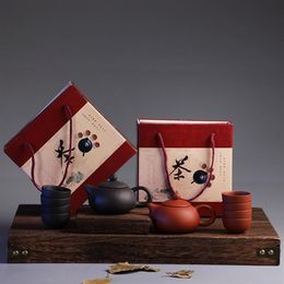 Service à thé de voyage traditionnel chinois, service à thé Kung Fu en argile violette, tasse à thé, paquet de théière cadeau en céramique avec boîte cadeau 245T