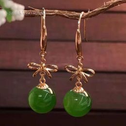 Chinese traditionele vrouwen jade eardrop groothandel goud 8 mm natuurlijke groene hetiaanse Jasper hanger oorrang