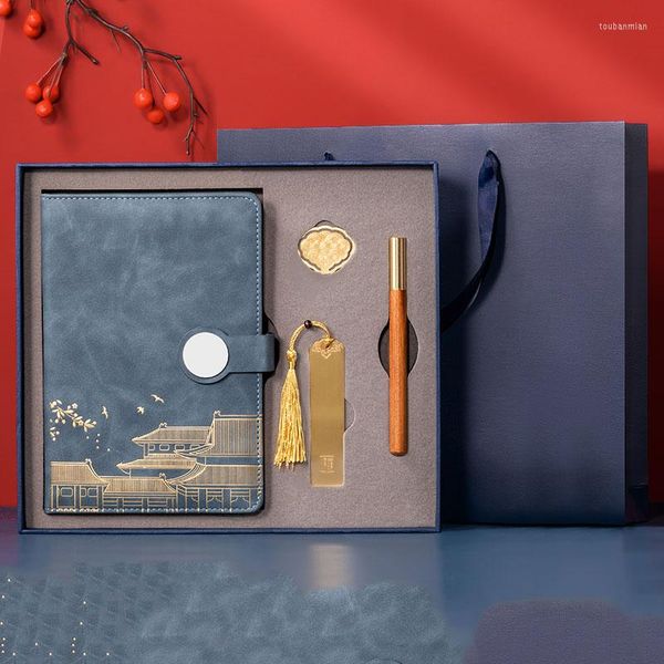 Cuaderno de cuero suave de estilo Retro chino a la moda, diario A5, oficina, negocios, empresa masculina, reunión Simple, regalo de cumpleaños personalizado
